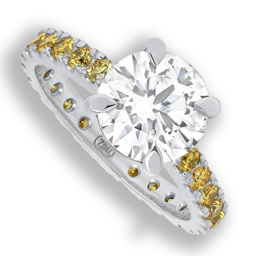 Channel - Set Women's Diamond Rings with Diamonds Securely Held in a Metal Groove for DurabilityDiamond & Yellow Diamond Engagement Handmade Ring in 18ct White Gold