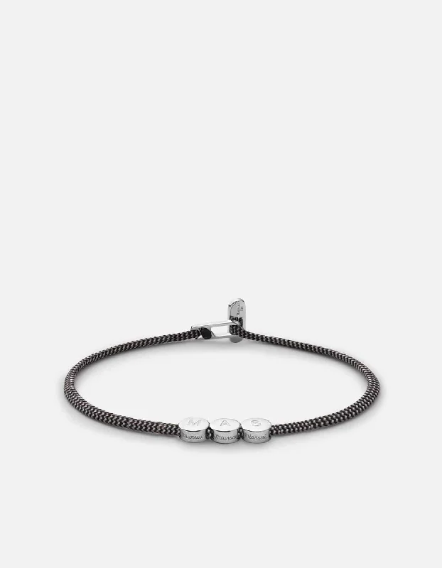 Women's Rings with Hidden Compartments for Secret KeepsakesType Metric 2.5mm Rope Bracelet, Sterling Silver/Black/Gray