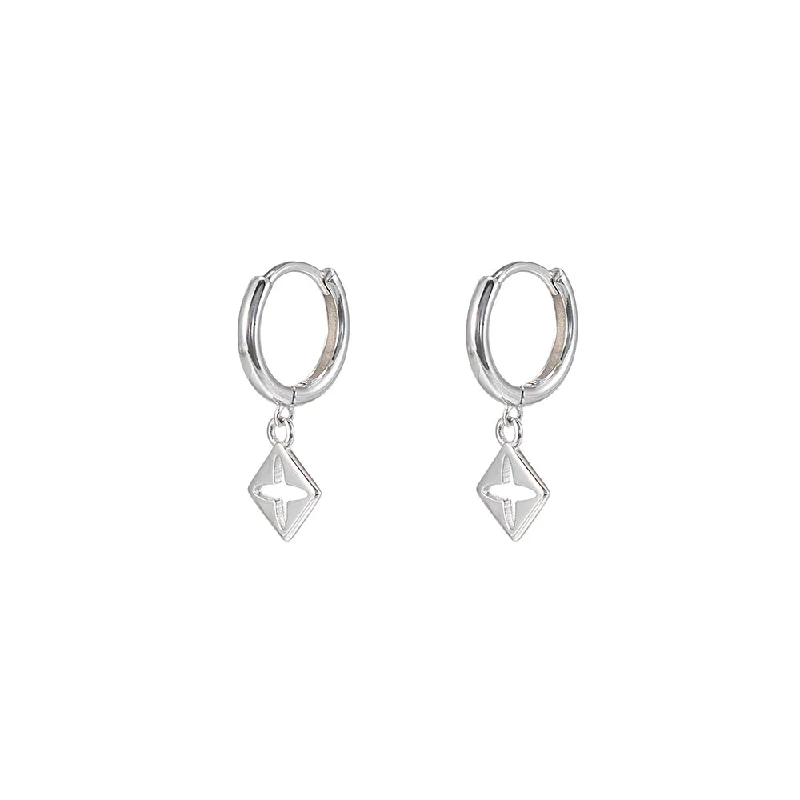 Everyday hoop earringsSterling Silver Dangly Clover Huggie Earrings