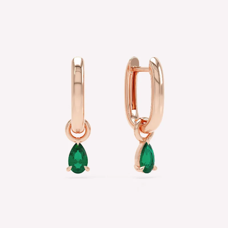 Hoop earrings for womenAllday Polished 14K Rosegold Hoops w. Emerald Drop