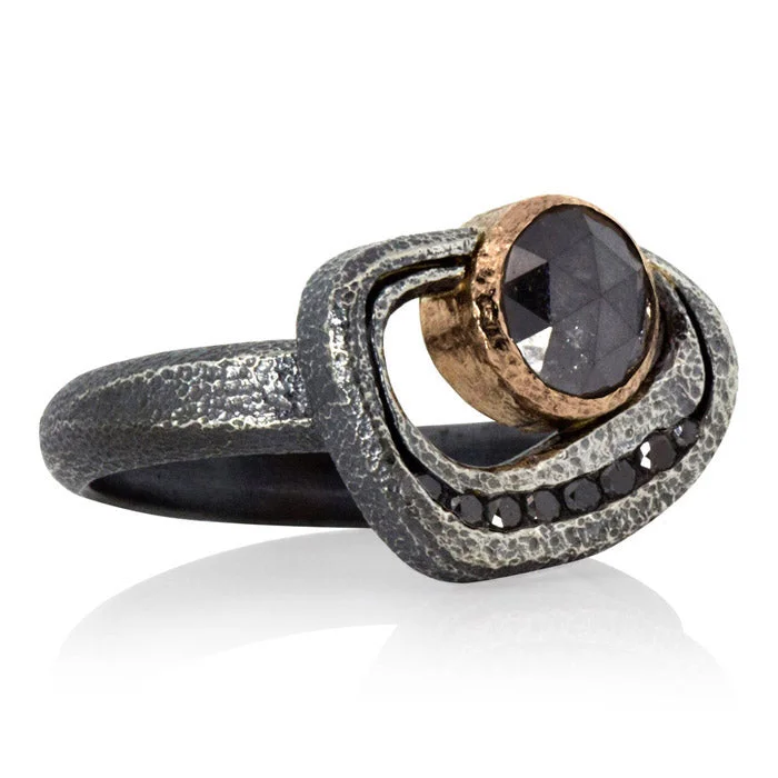 Marquise - Cut Women's Diamond Rings in Palladium for a Unique and Elongated ShapeOpen Pebble Black Diamond Ring