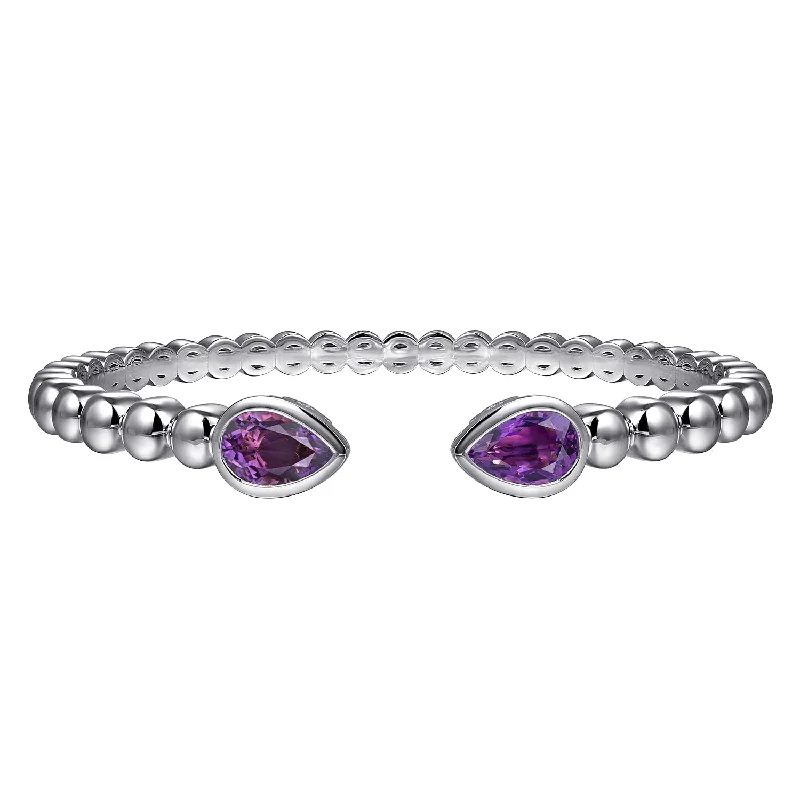 Men's Ruby Engagement Rings in Rose Gold with a Solitaire Design for a Romantic GestureSterling Silver 6.25 Inch Bujukan & Pear Shape Amethyst Split Bangle Bracelet