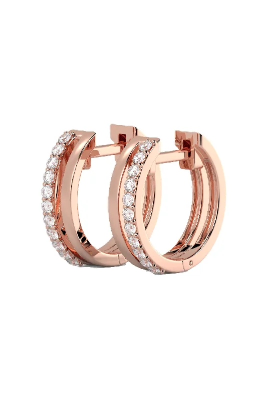 Huggie hoop earringsDouble Line 18K Rose Gold Hoops w. Lab-Grown Diamonds