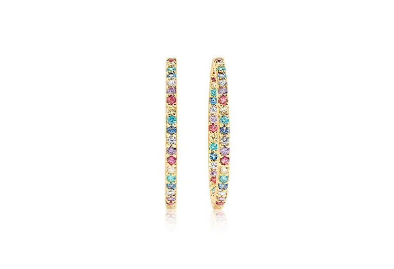 Sterling silver hoop earringsBovalino Gold Plated Hoops w. Blue, White, Yellow, Purple & Pink Zirconias