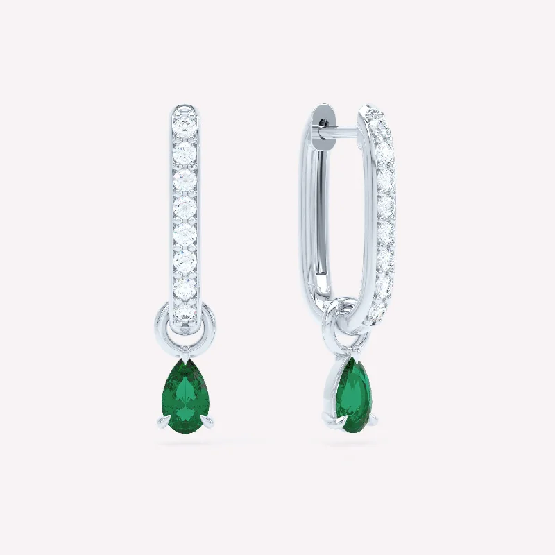 Small hoop earringsAllday 14K Whitegold Hoops w. Diamond & Emerald Drops