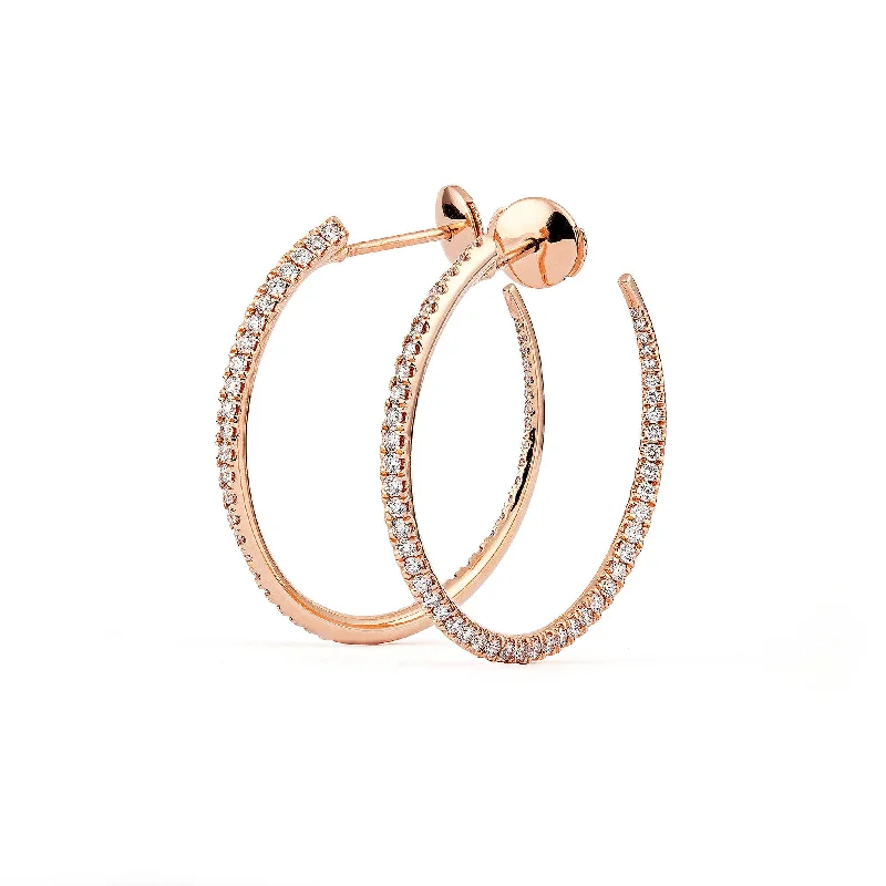 Personalized hoop earringsTwisted 30 mm 18K Rosegold Creoles w. Diamonds