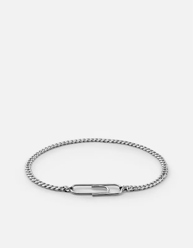 Tennis - Style Women's Rings with a Row of Round Diamonds in PlatinumCuban Link Paper Clip Bracelet, Sterling Silver