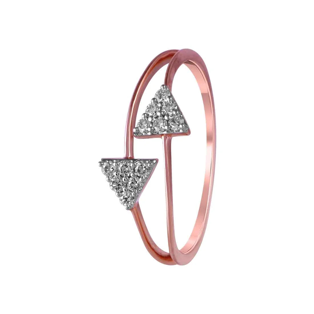 Cathedral - Style Women's Diamond Rings with a Raised Center Setting and Elaborate Metalwork14K Rose Gold Ring With Two Triangle Shaped Diamond Clusters