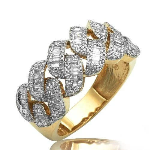 Princess - Cut Women's Diamond Rings in White Gold with a High - Clarity Diamond for a Modern Look10KY 1.00CTW BAGUETTE DIAMOND MIAMI CUBAN MENS