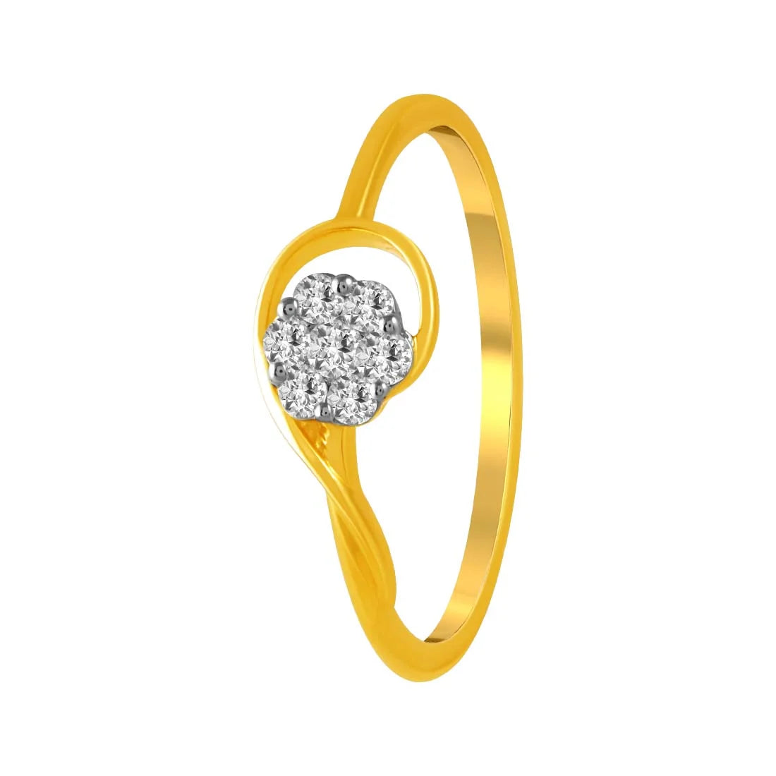 Tennis - Style Women's Diamond Rings with a Continuous Row of Diamonds for a Classic and Versatile Look14K Gold Ring Featuring A Curved Design And A Diamond Studded Circular Cluster Set On The Band