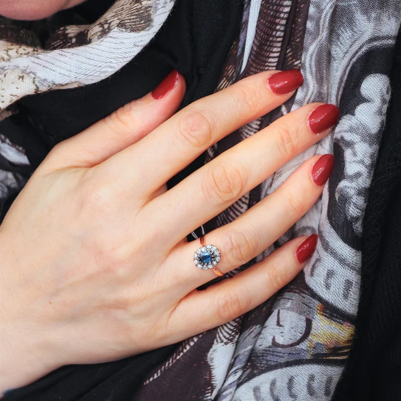 Engagement - Inspired Women's Rings with a Halo of Small DiamondsDivine Lovely Antique Sapphire & Diamond Engagement Ring