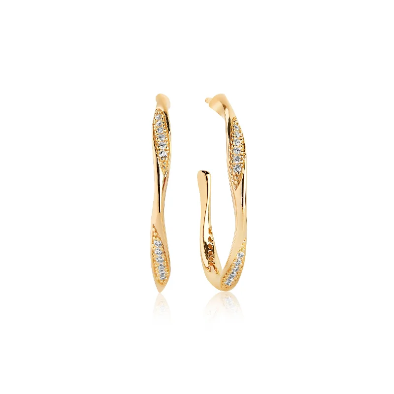 Oval hoop earringsCetara Gold Plated Hoops w. White Zirconias