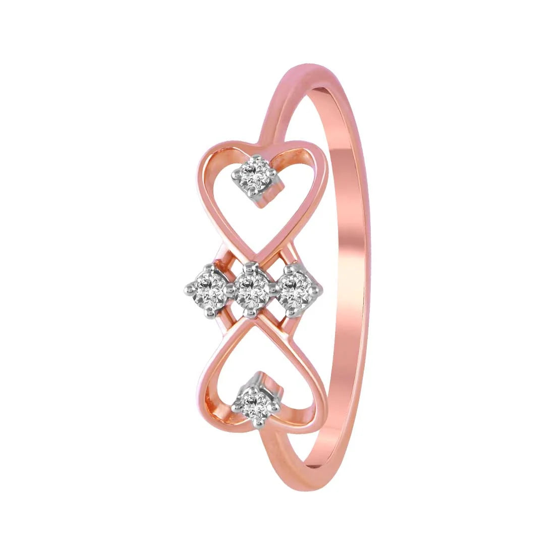 Adjustable Women's Diamond Rings with a Flexible Band for a Comfortable and Custom Fit14K Rose Gold Ring With A Double-heart Design And Diamond Accents