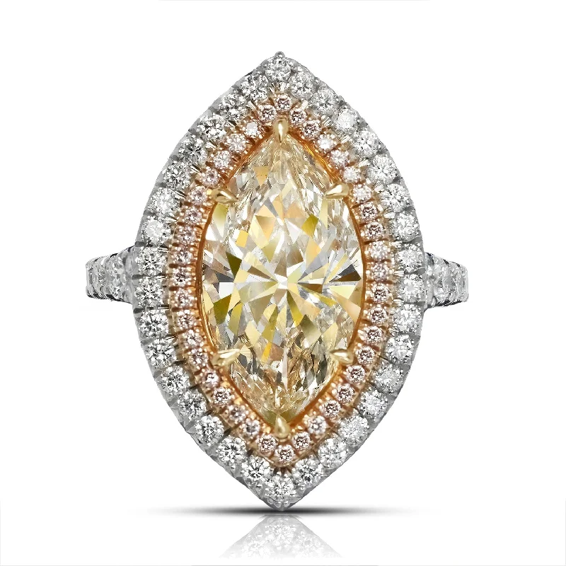 Pear - Shaped Women's Diamond Rings in Yellow Gold with a Single - Diamond Pendant LookSYNTHIA 4 CARAT MARQUISE CUT DIAMOND ENGAGEMENT RING PLATINUM & 18KW GIA CERTIFIED 3 CT K SI1 BY MIKE NEKTA