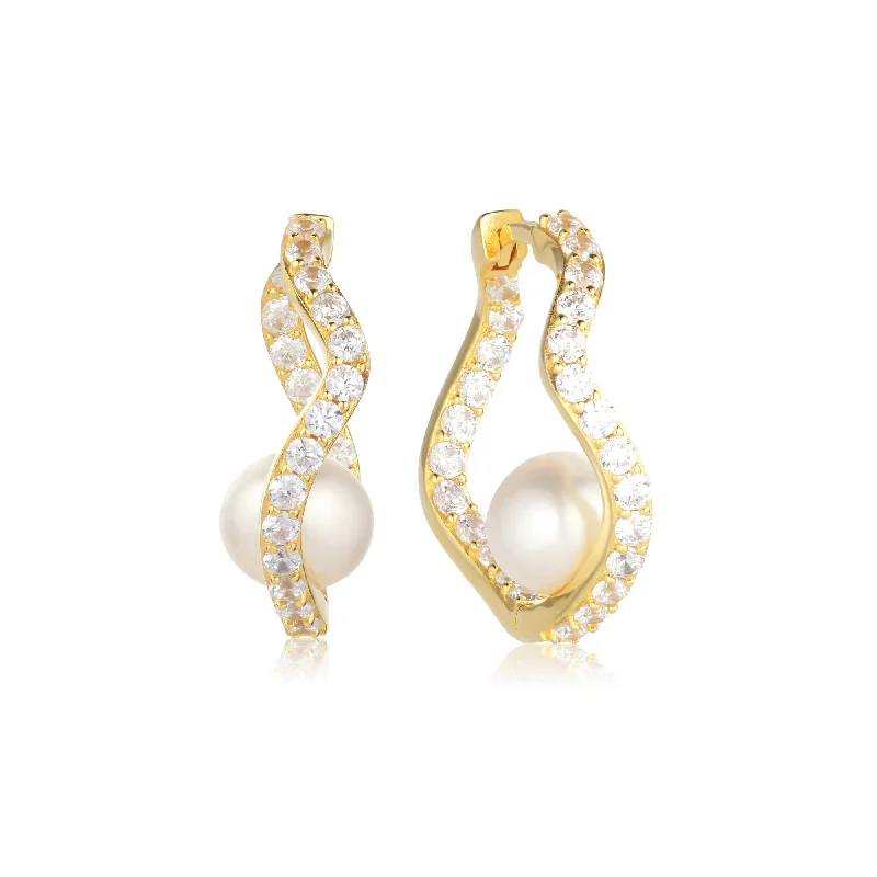 Gold hoop earringsPonza 18K Gold Plated Hoops w. Zirconias & Pearl