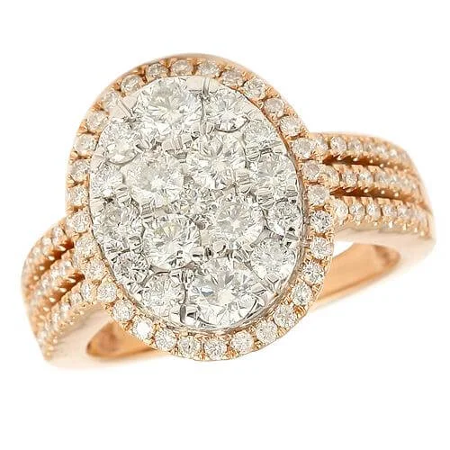 Women's Diamond Rings with Side - Stone Pave Setting for a Sparkling and Continuous Shine14KR 2.00CTW DIAMOND CLUSTER RING