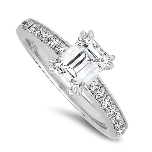 Cluster - Style Women's Diamond Rings with Multiple Small Diamonds Arranged in a Stunning Pattern1.44ct Stunning Emerald Cut Diamond with a F VVS2 GIA Diamond set in Platinum