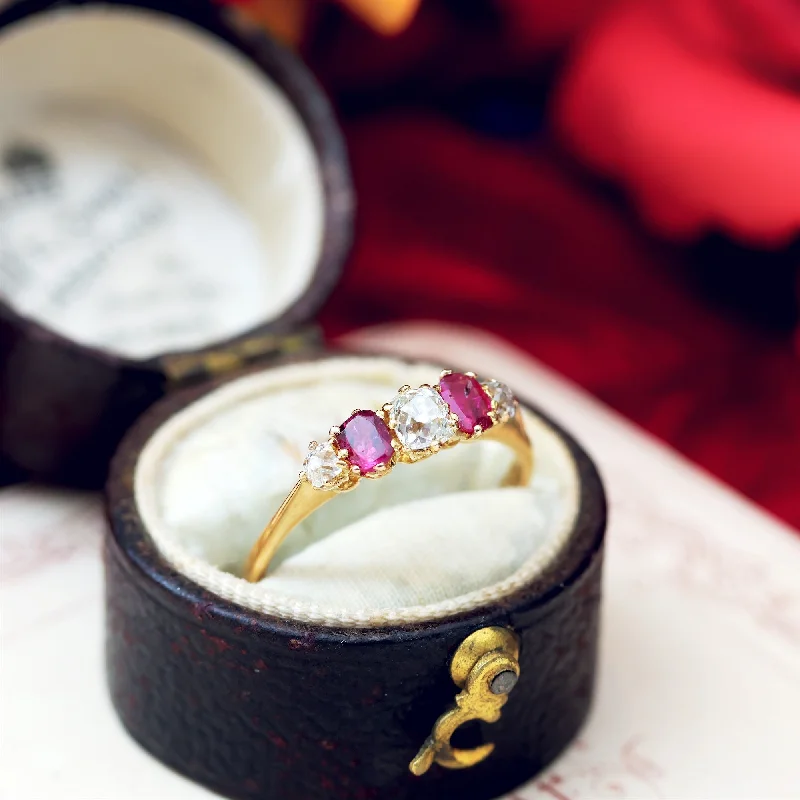 Enamel - Coated Women's Rings in Bright, Bold ColorsUnique Antique Recycled Ruby & Diamond Ring