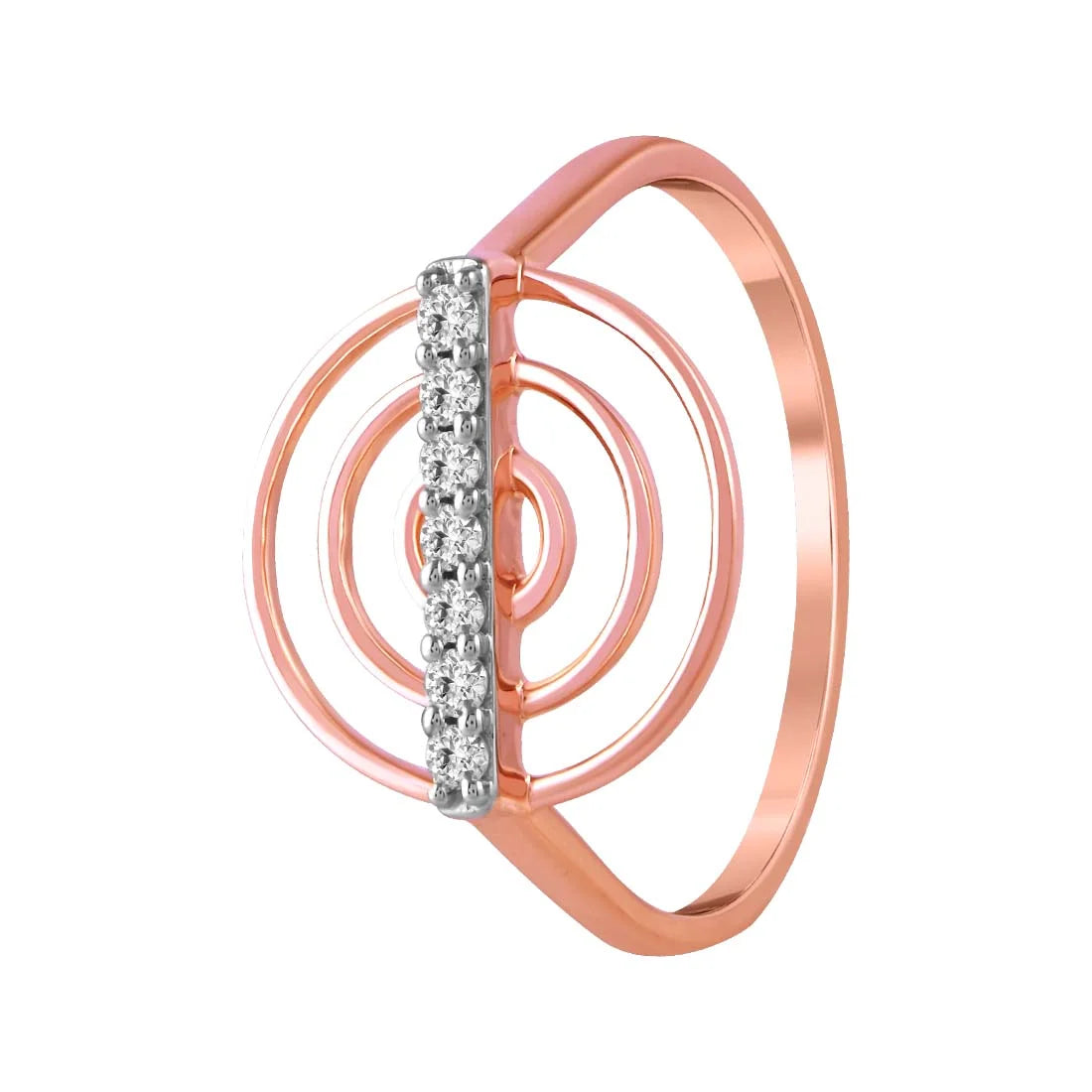 Pear - Shaped Women's Diamond Rings in Yellow Gold with a Single - Diamond Pendant Look14K Rose Gold Ring With Concentric Circles And A Diamond-studded Bar In The Centre