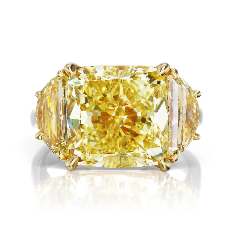 Three - Stone Women's Diamond Rings Symbolizing Past, Present, and Future with Emerald - Cut DiamondsTHEIA 12 CARAT CUSHION CUT FANCY YELLOW COLOR VS2 CLARITY DIAMOND ENGAGEMENT RING PLATINUM GIA CERTIFIED 10 CT FY VS2 BY MIKE NEKTA