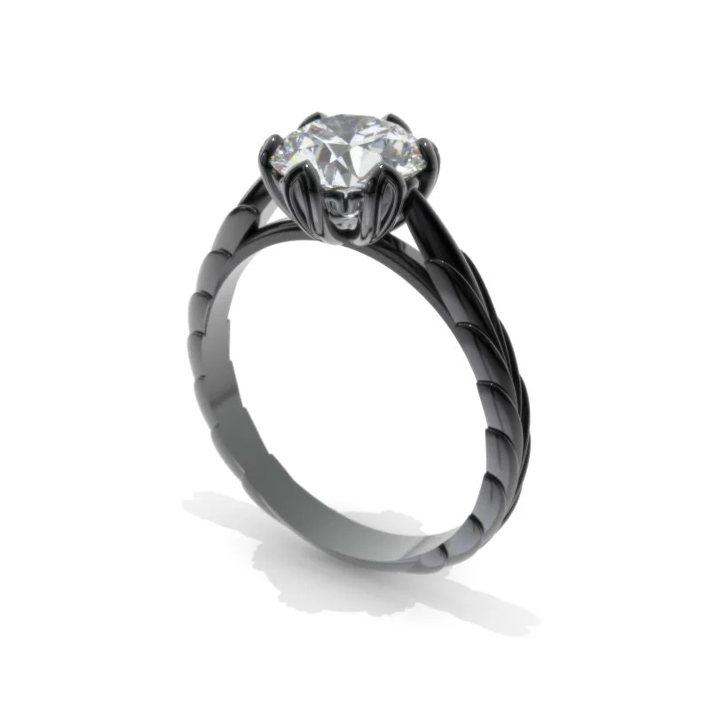 Men's Black Onyx Engagement Rings Set in Titanium for a Modern and Bold Look2 Carat Moissanite  Floral 6 Prongs 14K Black Gold Engagement Ring