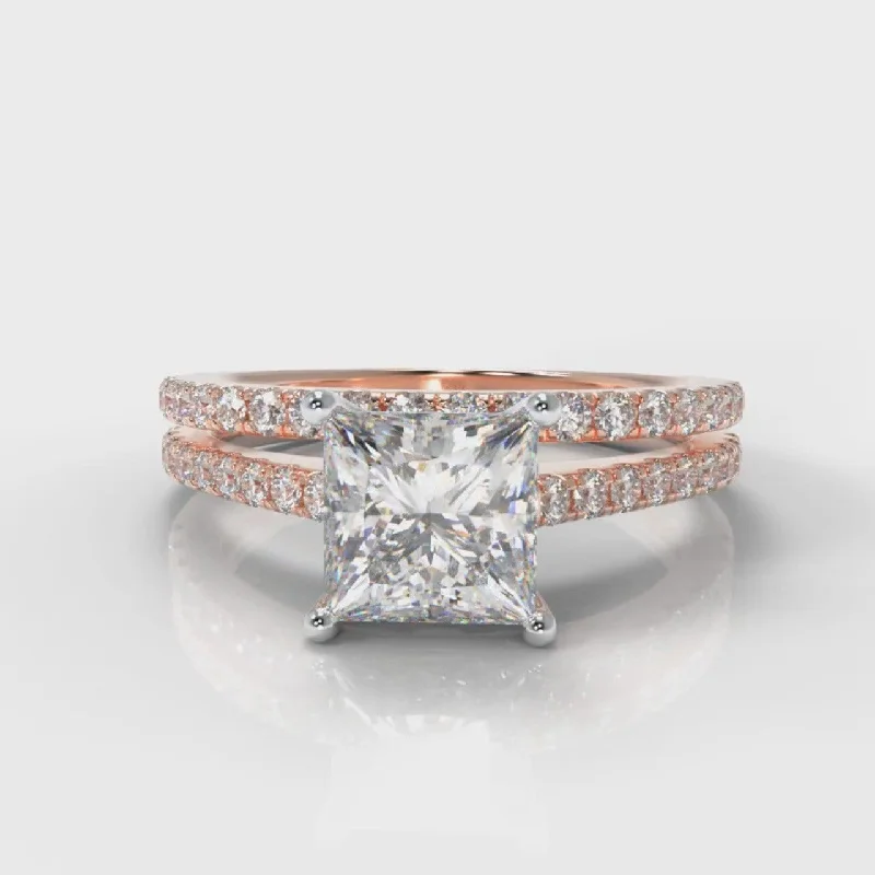 Men's Sapphire Engagement Rings in 18K White Gold with Pave Diamond AccentsPetite Micropavé Princess Cut Diamond Bridal Set - Rose Gold