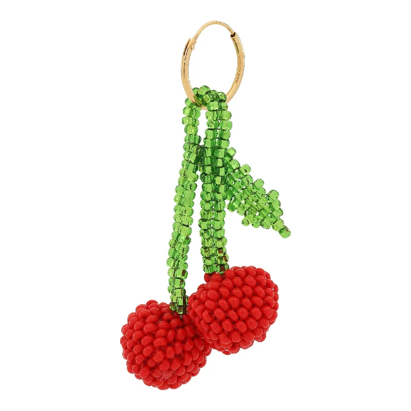 Chunky hoop earringsCherry Earring Gold Plated, Red and Green Beads