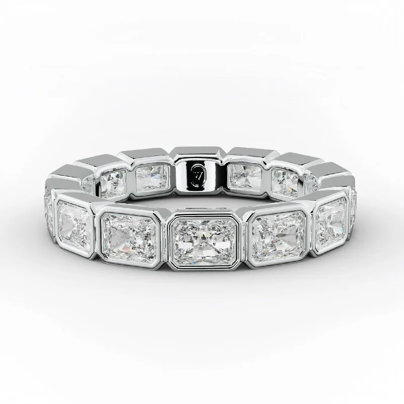 Women's Diamond Rings with Side - Stone Pave Setting for a Sparkling and Continuous Shine3.0 Carat East West Bezel Set Radiant Diamond Eternity Band