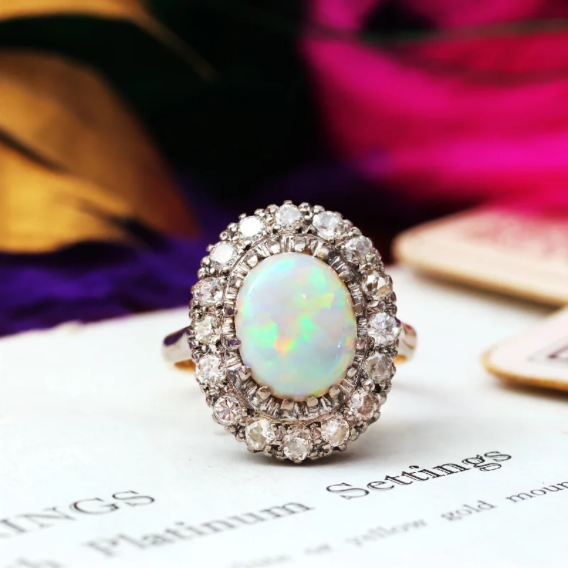 Statement - Making Cocktail Rings for Women with Large Cubic ZirconiaVintage Glamour! Opal & Diamond Cluster Cocktail Ring