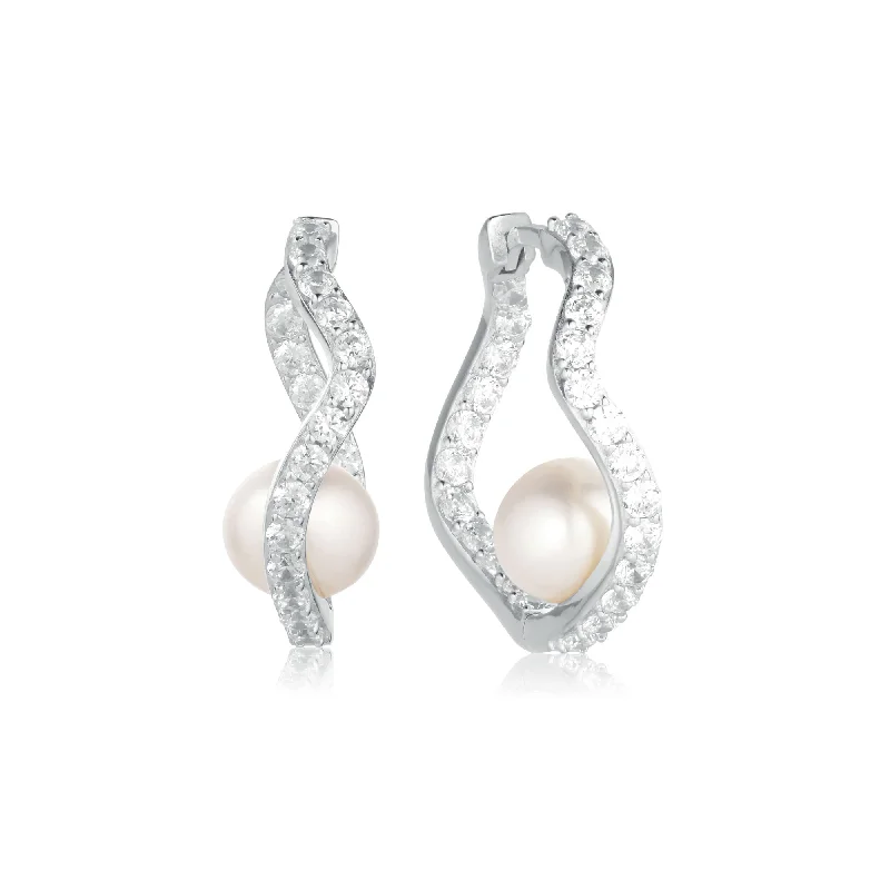 Large hoop earringsPonza Silver Hoops w. Zirconias & Pearl