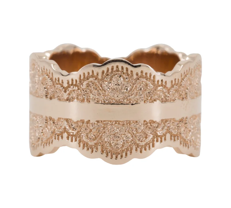 Heart - shaped diamond engagement ring with a hidden halo in 14K rose goldGia Lace Wedding Ring