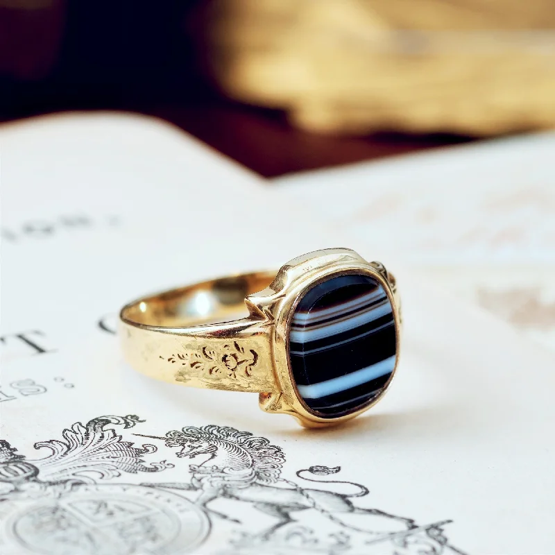 Women's Rings with Birthstones for a Personalized TouchAntique Classical Men's Banded Agate Signet Ring