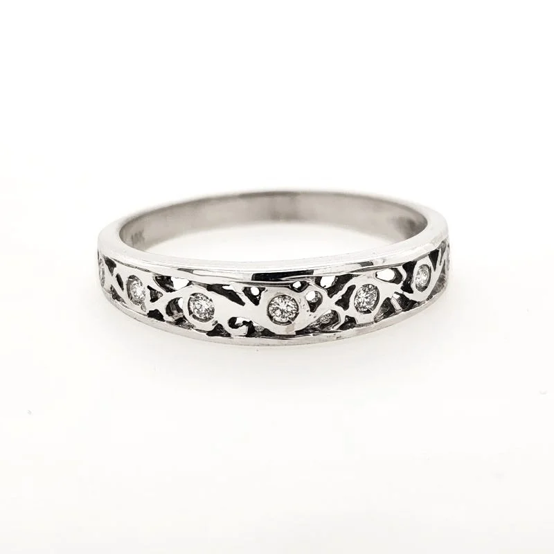 Vintage - Style Women's Diamond Rings with Floral - Engraved Bands and Multiple Diamond AccentsFiligree Diamond Dress Ring (Narrow)