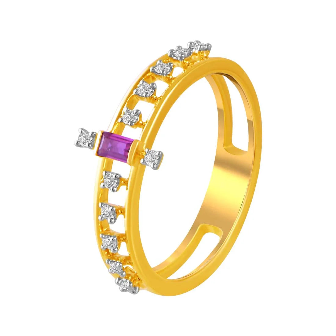 Cathedral - Style Women's Diamond Rings with a Raised Center Setting and Elaborate Metalwork14K Gold Ring With Diamond Accents And Pink Rectangular Stone In The Centre