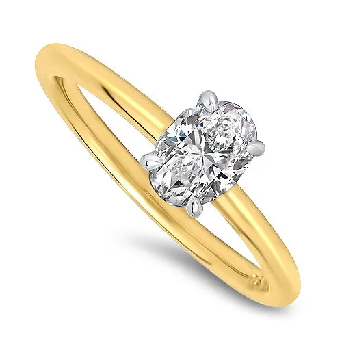 Art Deco - Inspired Women's Diamond Rings with Geometric Designs and Baguette - Cut Diamonds0.70ct Oval Cut D Colour Diamond Ring in 18ct Yellow Gold GIA Certified