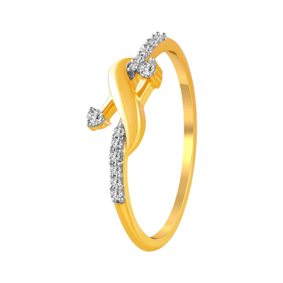 Pear - Shaped Women's Diamond Rings in Yellow Gold with a Single - Diamond Pendant Look14K Gold Ring With A Serpentine Pattern And Diamond Accents