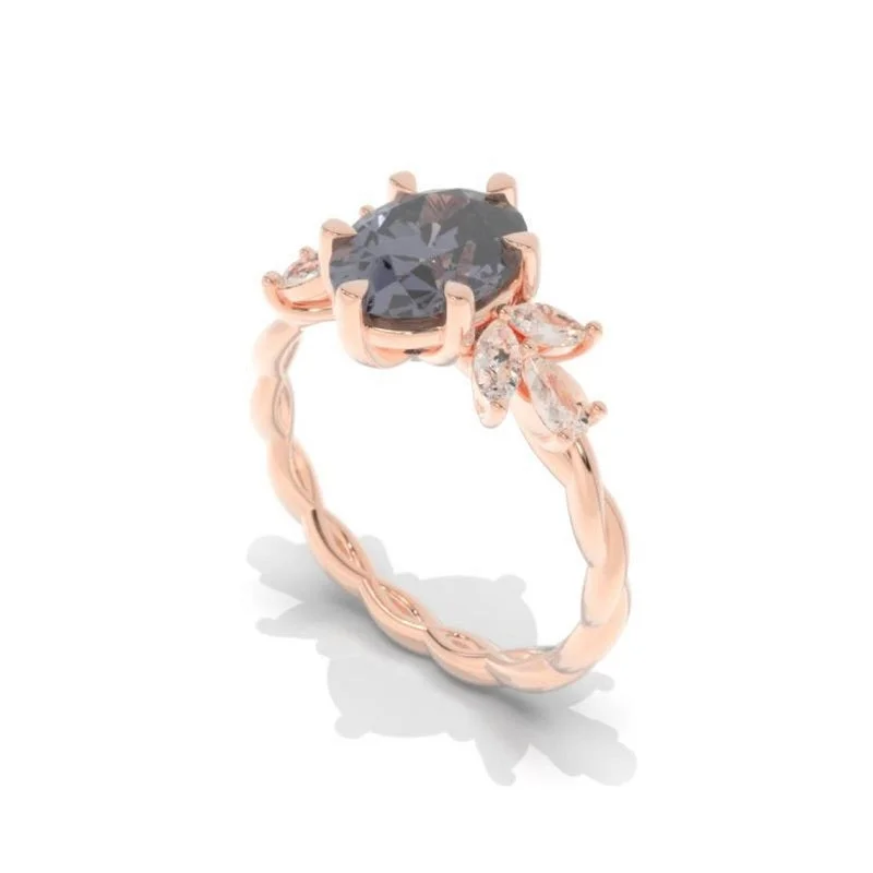 Men's Tourmaline Engagement Rings in 18K Two - Tone Gold with a Floral - Inspired Setting2 Carat Dark Gray Grey Blue Oval Moissanite Engagement Ring, Vintage Marquise Cut Rose Gold Ring, 2ct Oval Rope Shank Ring 14k rose gold