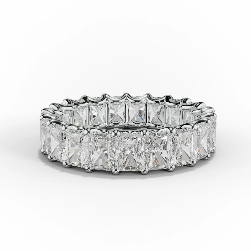 Cathedral - Style Women's Diamond Rings with a Raised Center Setting and Elaborate Metalwork5.0 Carat Radiant Cut Diamond Eternity Band Shared Prong