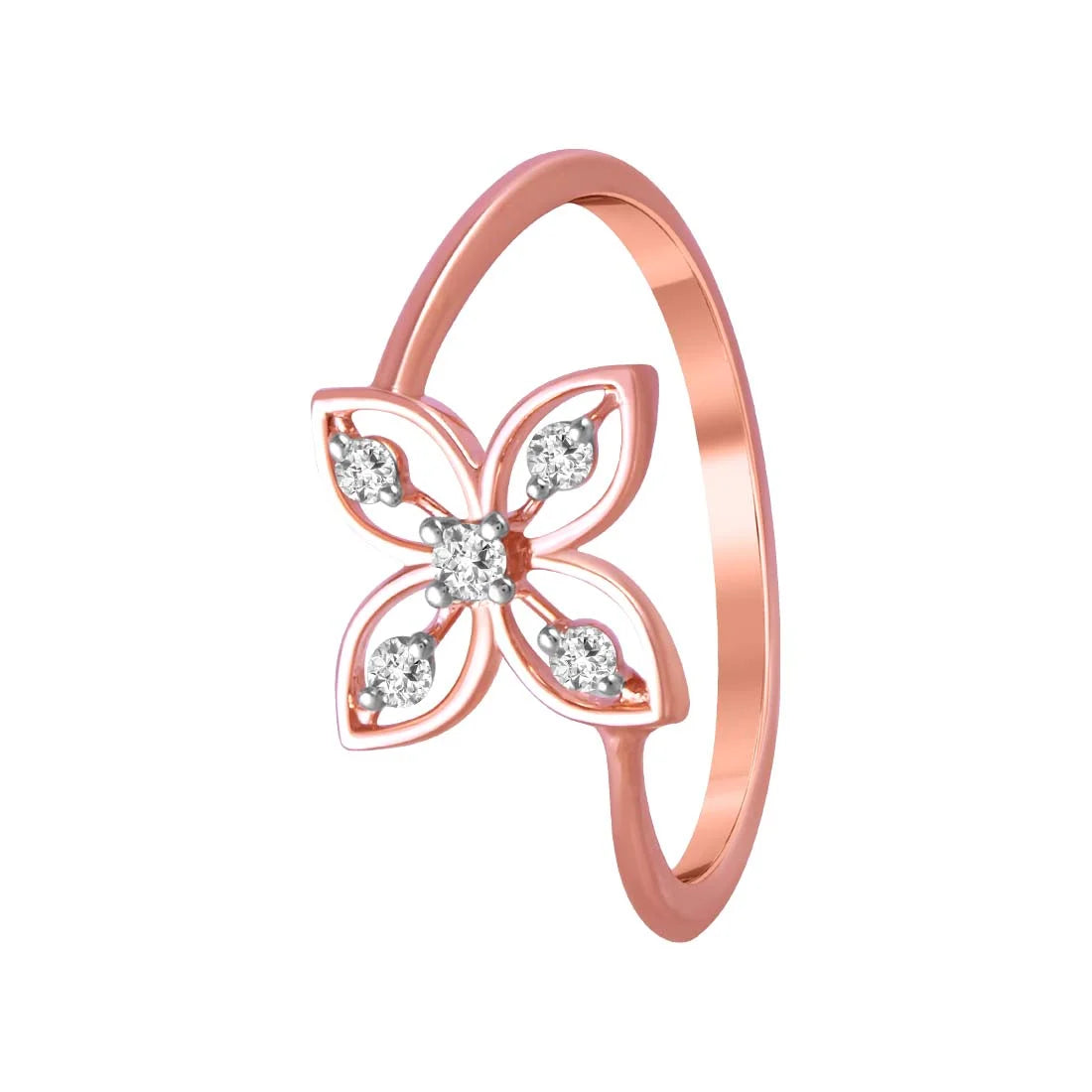 Women's Solitaire Diamond Rings with Round - Cut Diamonds and Platinum Settings for an Elegant Engagement14K Rose Gold Ring With Four-petal Floral Design In The Centre