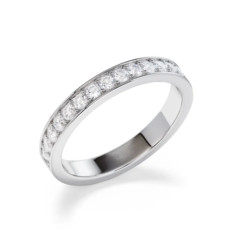 Opal and diamond engagement ring in a contemporary silver band with black - rhodium accents3mm Grain Set Diamond Eternity Ring