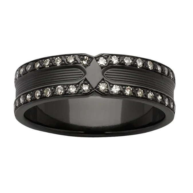 Art Deco - Inspired Women's Rings with Geometric Shapes in 14K GoldCustom Black Zirconium and Dual Row Diamond Women's Wedding Ring