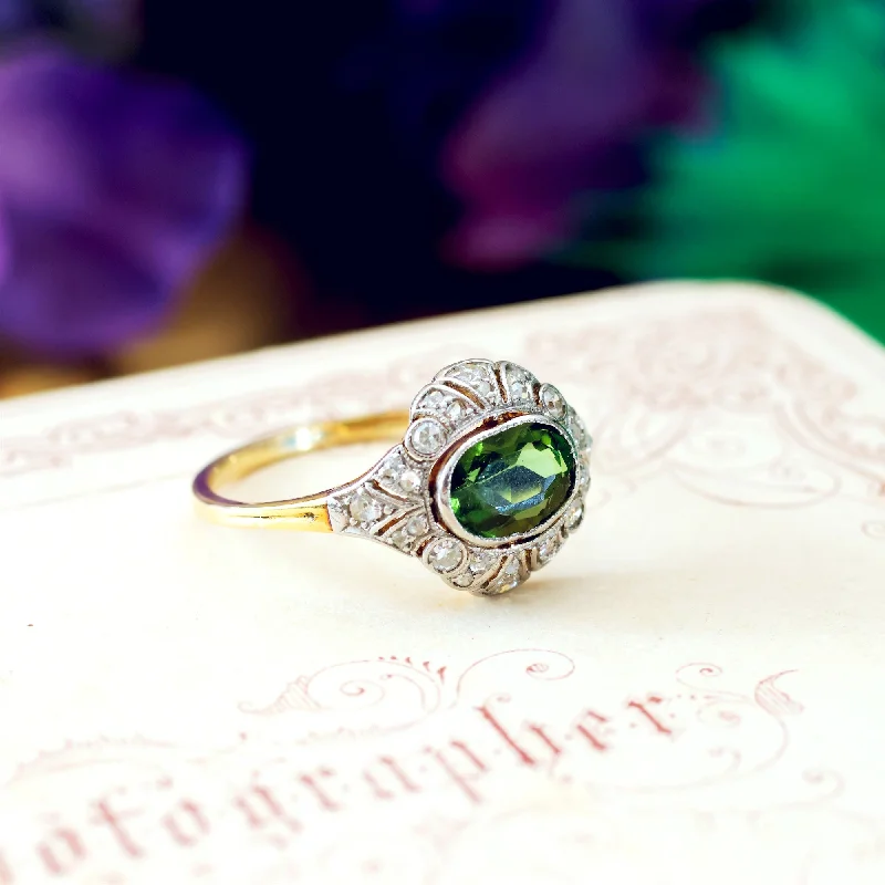 Enamel - Coated Women's Rings in Bright, Bold ColorsFine Vintage Green Tourmaline & Diamond Ring