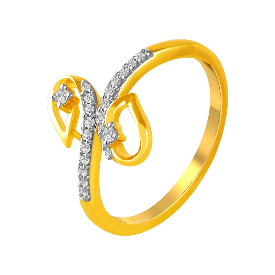 Vintage - Style Women's Diamond Rings with Floral - Engraved Bands and Multiple Diamond Accents14K Diamond-studded Gold Ring With Leafy Designs In The Centre