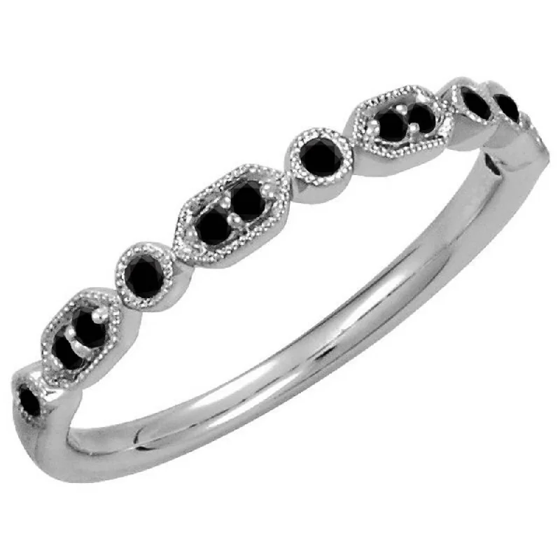 Tennis - Style Women's Diamond Rings with a Continuous Row of Diamonds for a Classic and Versatile LookAuriya 10k Gold 1/8ctw Ultra-thin Vintage Stackable Black Diamond Wedding Band