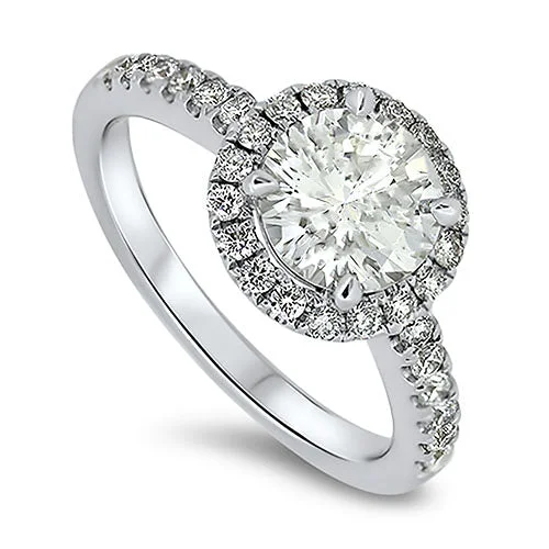 Vintage - Style Women's Diamond Rings with Floral - Engraved Bands and Multiple Diamond Accents2.01ct Halo Set Diamond Ring with a 1.50ct Centre Diamond H VS2