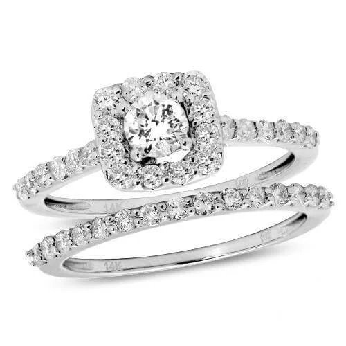 Channel - Set Women's Diamond Rings with Diamonds Securely Held in a Metal Groove for Durability14KW 1.10CTW DIAMOND BRIDAL SET [0.27CT CTR]