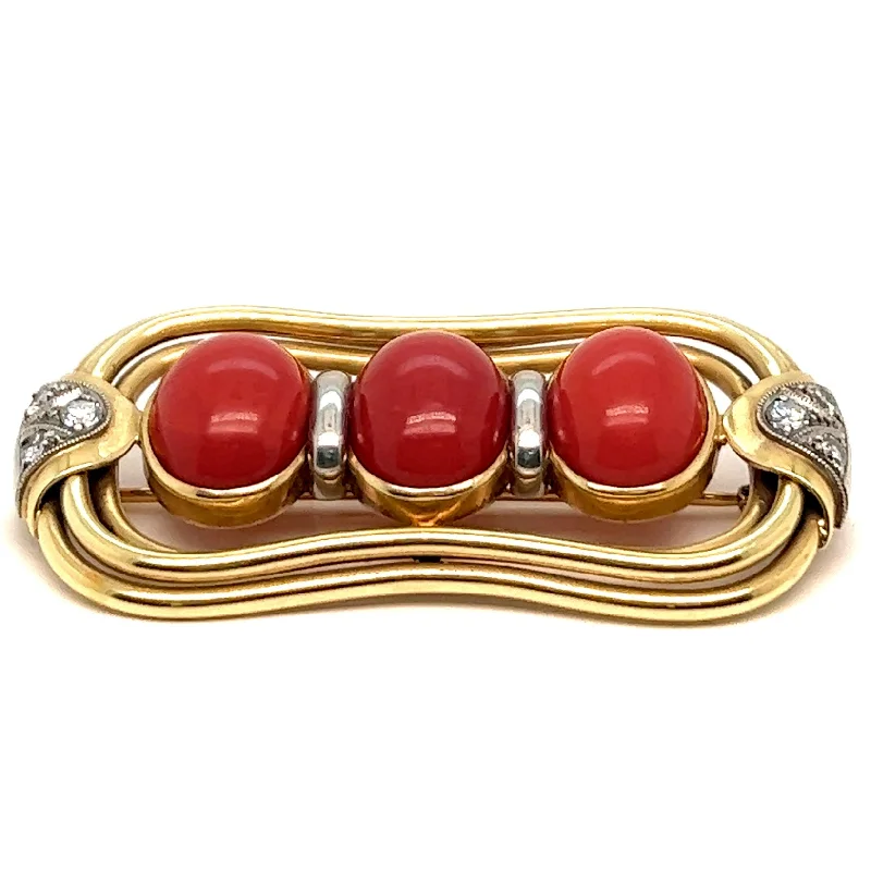 Asscher - cut diamond engagement ring with a pavé - set eternity band in platinumVintage Oxblood Coral Diamond 14 Karat Yellow Gold Brooch