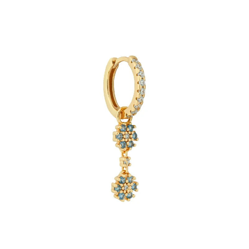 Trendy hoop earringsDeux Fleurs 18K Gold Plated Huggie w. White & Blue Zirconia