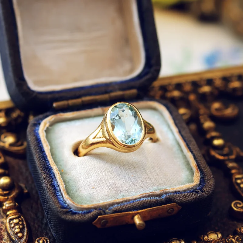 Minimalist Women's Rings with a Single Pearl in 14K Gold - Plated BandsBeautiful Vintage Date 1923 Aquamarine Gold Ring