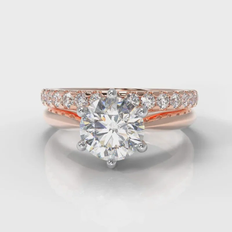 Men's Tourmaline Engagement Rings in 18K Two - Tone Gold with a Floral - Inspired SettingStar Solitaire Round Brilliant Bridal Set - Rose Gold